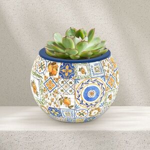 PieceRelax Blue and Yellow Mosaic Puzzle Planter, NIB